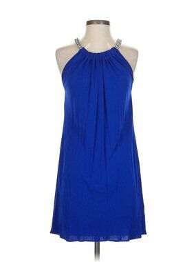 Designer Cocktail Dress by Yyigal royal blue sleeveless w chain neckline